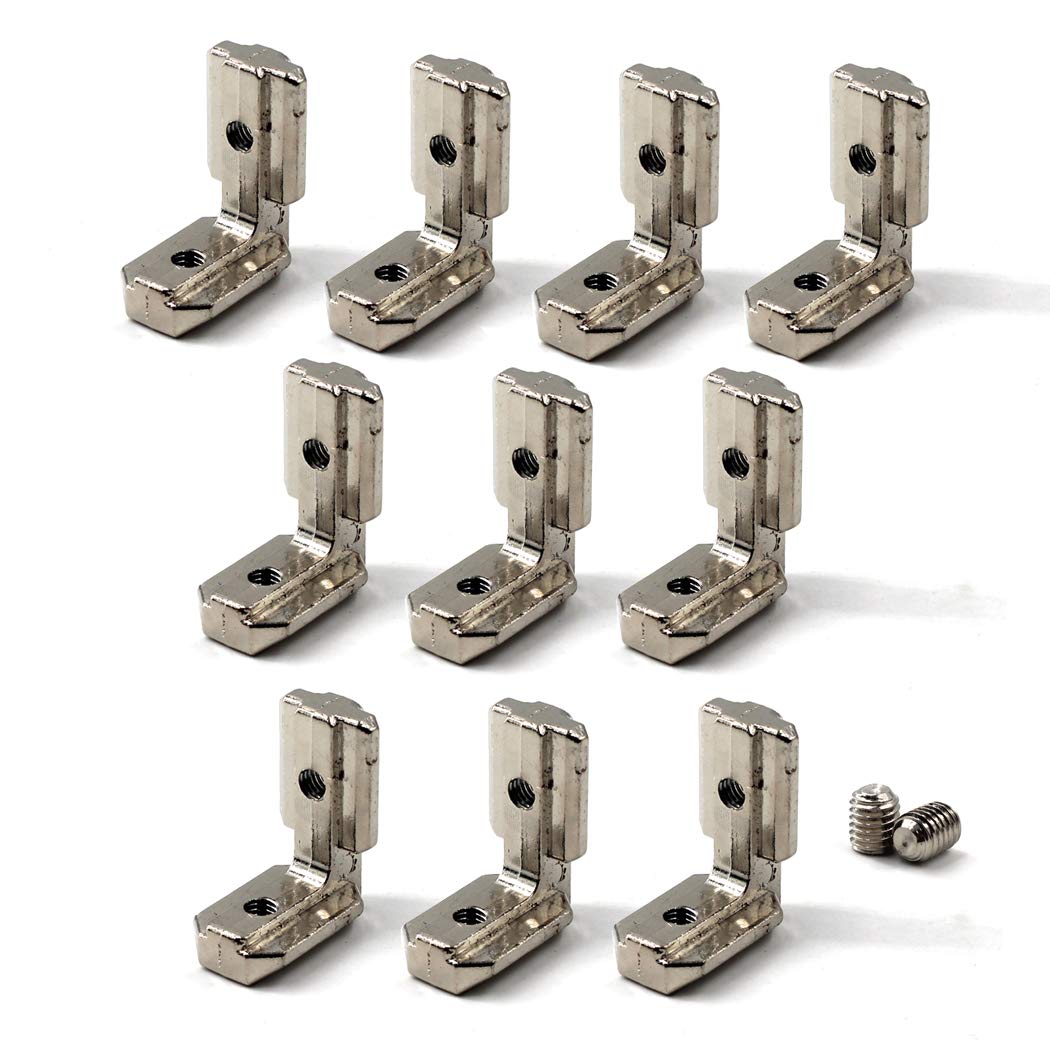 T Slot L-Shape Corner Connector with Screws L Joint Bracket for 40 Series European Standard Aluminum Profile-Nickel-Plated Zinc Alloy 10PCS