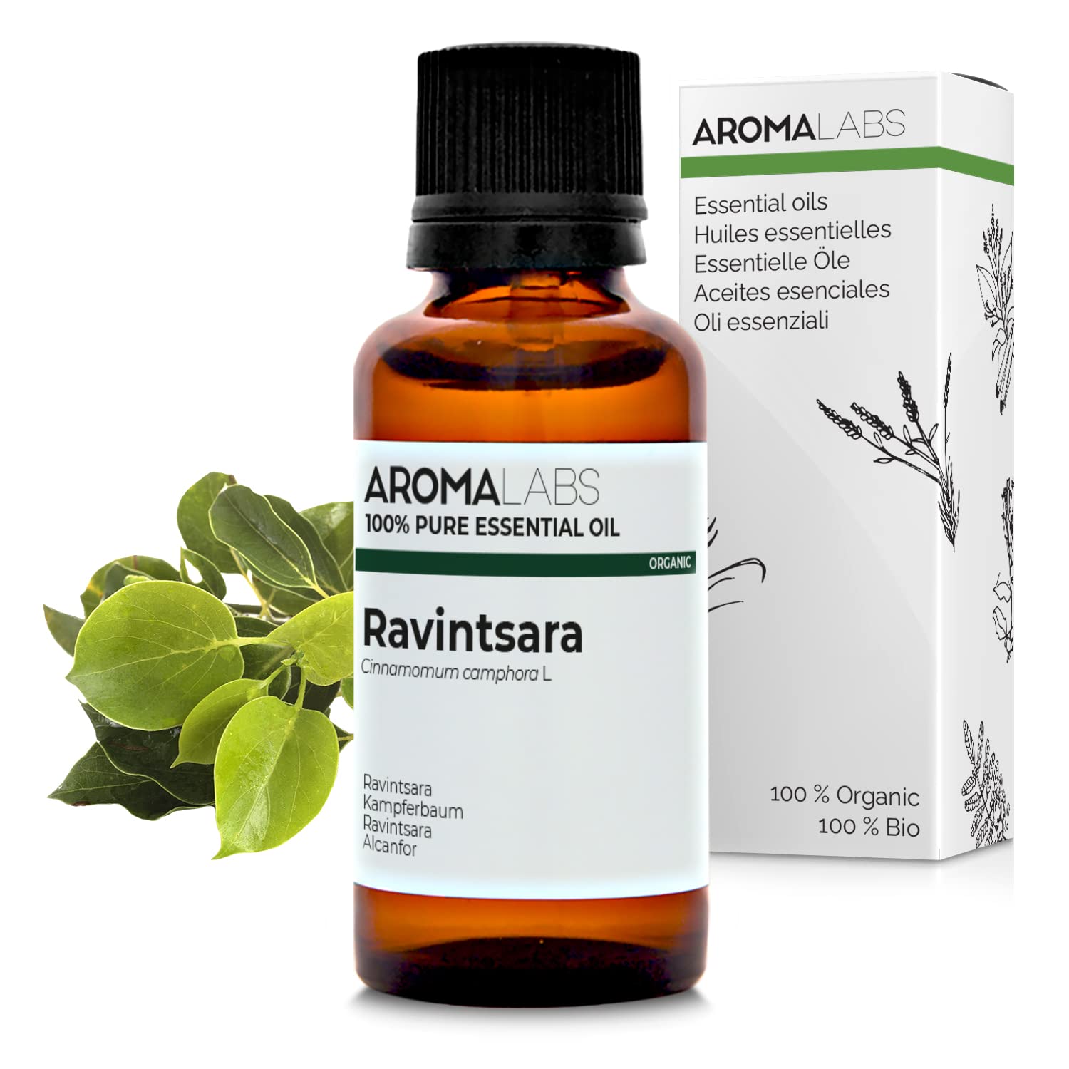 BIO - RAVINTSARA Essential Oil - 30mL - 100% Pure, Natural, Chemotyped and AB Certified - AROMA LABS (French Brand)