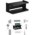 NOTMBESTM Bedside Wall Shelf Organizer Small Bedside Shelf Wall Mount for Bed Universal Stick on Wall Shelf Double Tray Holder for Storing Cellphone, Glasses, Keys, Camera, Alarm Clock (Black)
