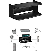 NOTMBESTM Bedside Wall Shelf Organizer Small Bedside Shelf Wall Mount for Bed Universal Stick on Wall Shelf Double Tray Holder for Storing Cellphone, Glasses, Keys, Camera, Alarm Clock (Black)