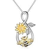 Bee Necklace Sterling Silver Infinity Love Pendant Necklace with Rose Flower Jewelry Gifts for Women Teens