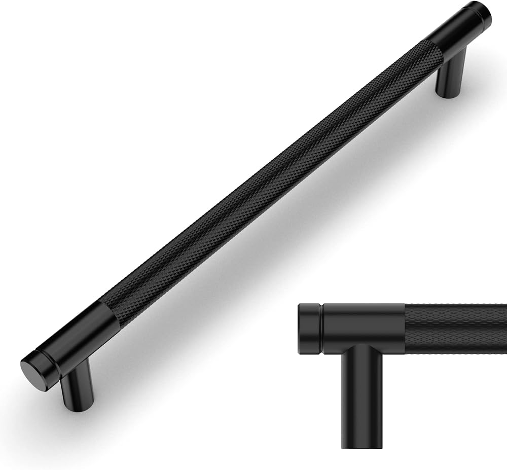 Amerdeco 10 Pack Matte Black Knurled Cabinet Pulls 192mm Hole Center AM003