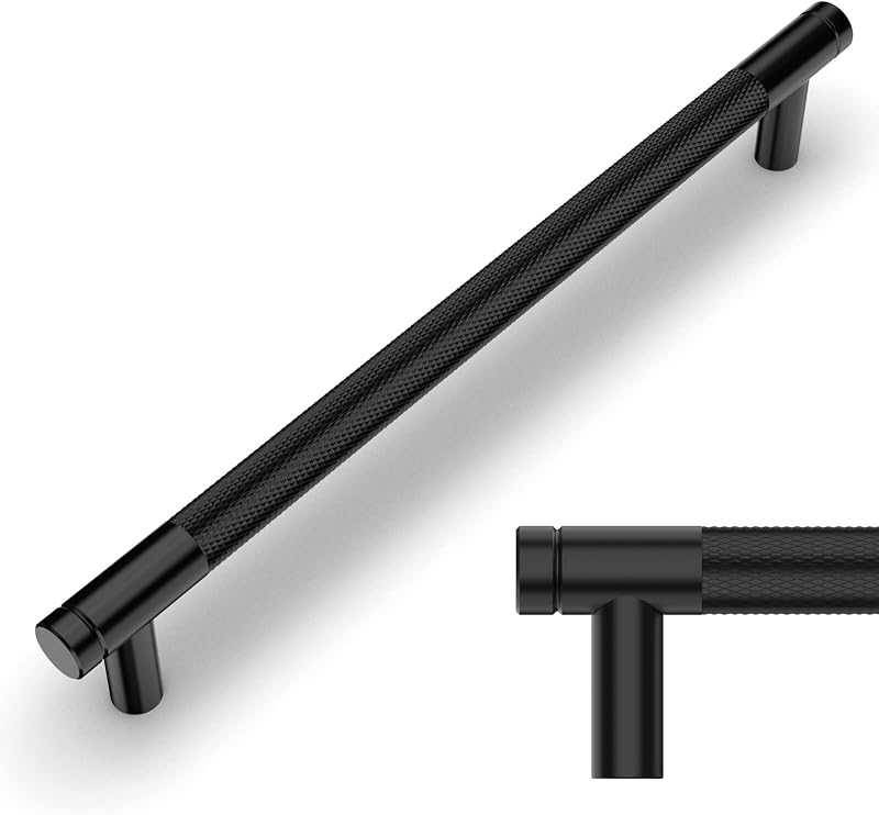 Amerdeco 10 Pack Matte Black Knurled Cabinet Pulls 192mm Hole Center AM003