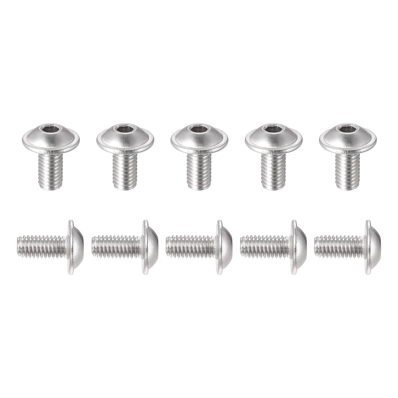 DTGN M5x10mm(DxH) Flanged Button Head Socket Cap Screws - 50Pack - Good for Equipment, Furniture - 304 Stainless Steel Hex Socket Drive Screws