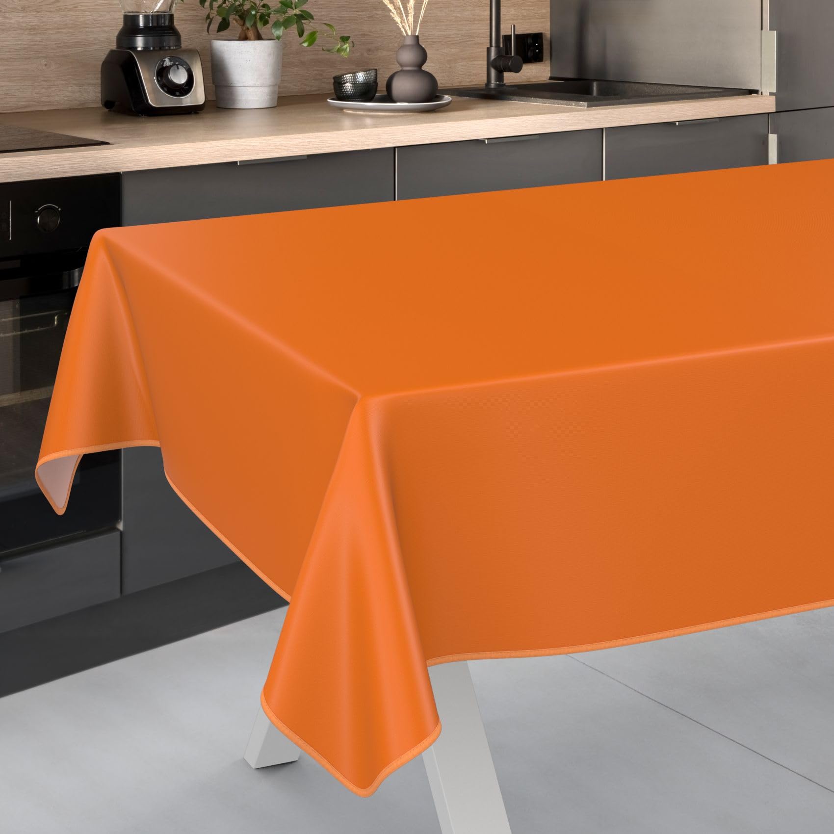 ANRO Oilcloth Tablecloth, Washable, Oilcloth, Garden Tablecloth, Outdoor, Indoor, 100 x 140 cm with Hem, Orange