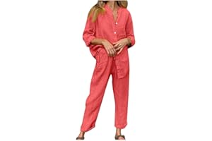 Rkwins Linen Set for Women 2 Piece Outfits Casual Pants Sets Plus Size Track Suits Solid Color Lounge Wear with Pockets
