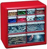 Stack-On DSR-12 12 Drawer Parts Storage Organizer Cabinet, Red