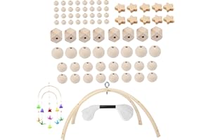 Baby Mobile Baby Mobile for Crib, DIY Wooden Crib Set with Half Bamboo Ring, Wood Beads and Cotton Thread for Nursery Decor