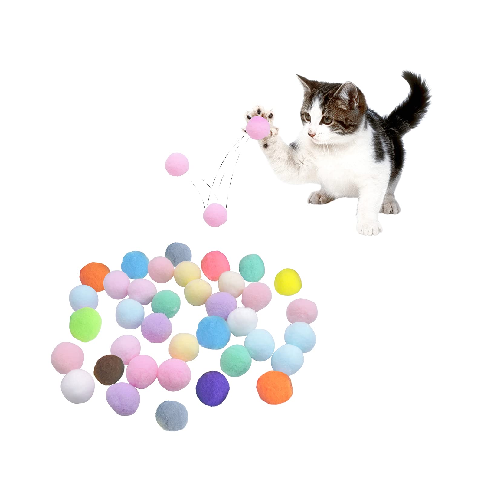 Andiker 30PCS Soft Cat Balls, 3CM Pompoms Colorful Cat Toys for Indoor Cats to Catch Chase Plush Scratching DIY Kitten Chew Toys, Interactive Toys for Cats and Kittens (Multicolor 30pcs)