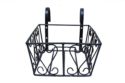 ANTIQUE DECOR Railing Square Basket, Black,Plant Stand Railing Planter Stand Size - Top Diameter 23 cm, Height - 18 cm (1)