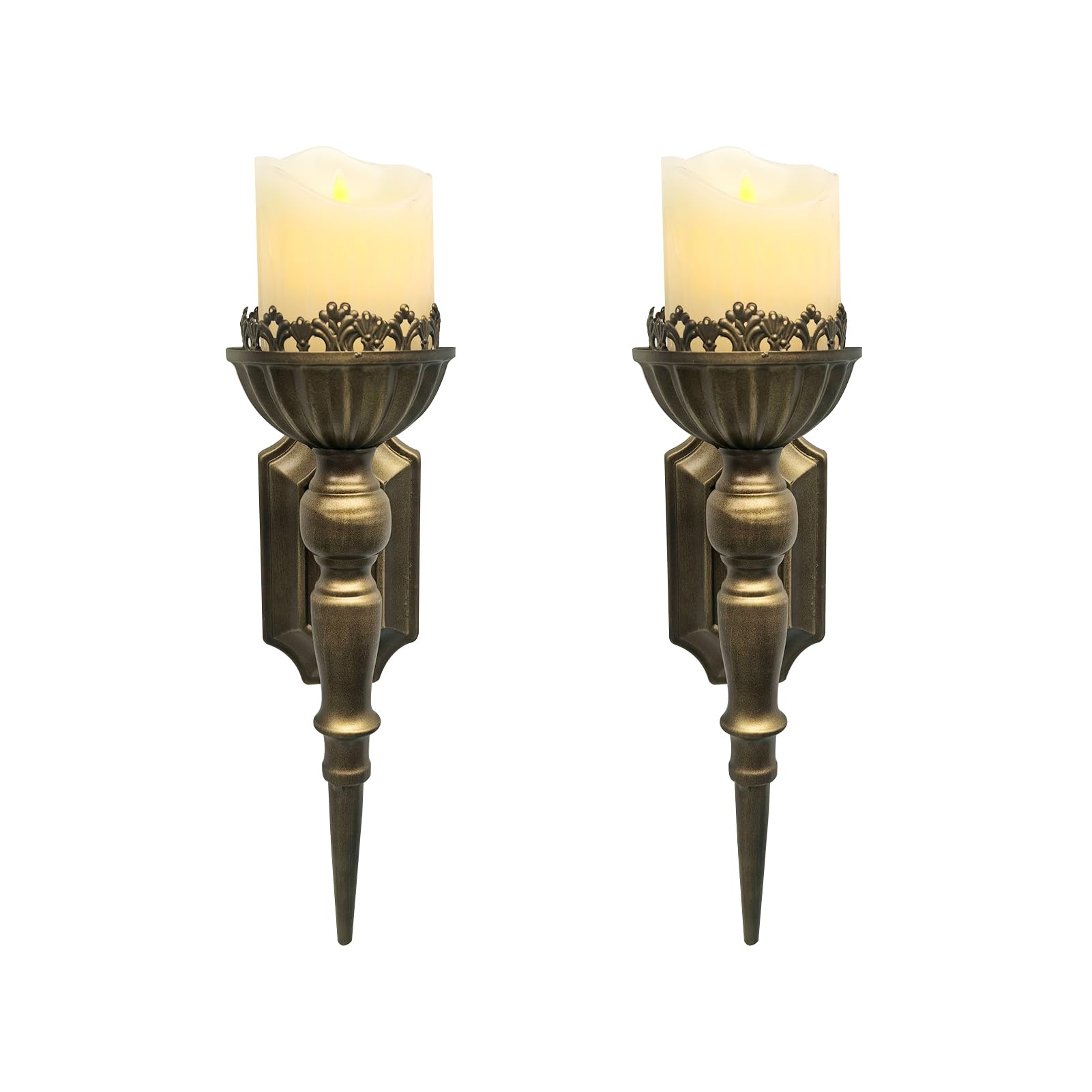 Photo 1 of Birminwind Gold Candle Sconces Set of 2 - Metal Wall Candle Holders for Pillar - Vintage Brass Wall Décor for Living Room Bathroom Dining Room