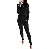 Eurivicy Women's Fall Rib Knit 2 Piece Outfit sets Long Sleeve Pullover Sweater Top and Drawstring Long Pants with Pockets