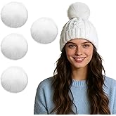 HESUSLA 6IN Large Faux Fur Pompoms,4 Pieces Big Pom Pom Balls Fluffy Pompom Ball with Elastic Loop for Shoes Scarves Gloves Scarves Bag Key Chain Winter Accessories (4 Pieces in White)
