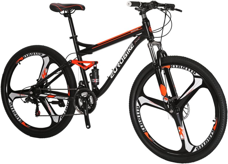 Eurobike S7 Mountain Bike 21 Speed Dual Suspension Mountain Bike 27.5 Inches Wheels Bicycle Black Orange