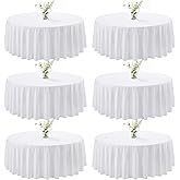joybest 6 Pack Round Tablecloths 90 Inch White Polyester Table Cloth for 30-60 Inch Tables, Stain and Wrinkle Resistant Washable Fabric Table Cover for Wedding, Party, Reception, Banquet