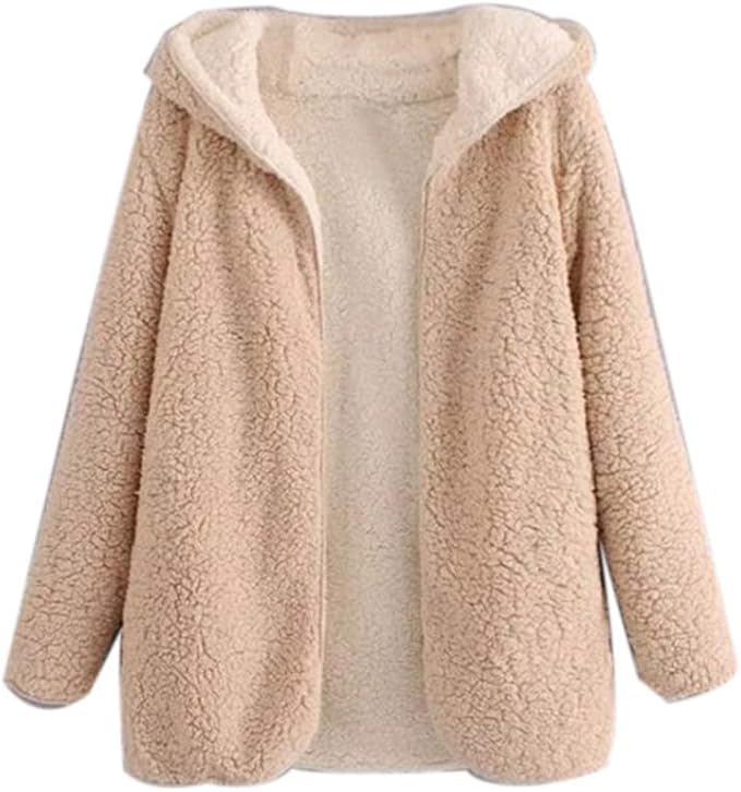 Jacket Women's Fashion Teddy Bear Coat Long Sleeve Warm Faux Fur Double