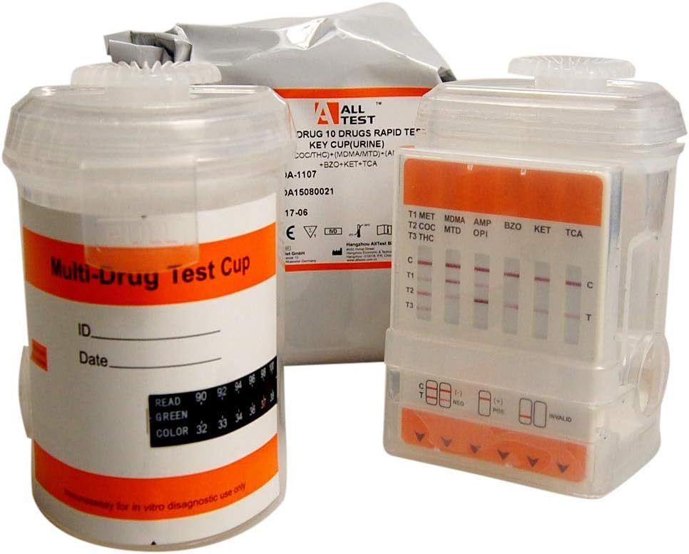 UKDrugTesting E-Z 10 Drugs of Abuse Urine Drug Test Cup: 10 Drug Integrated Drug Test Cup, Red
