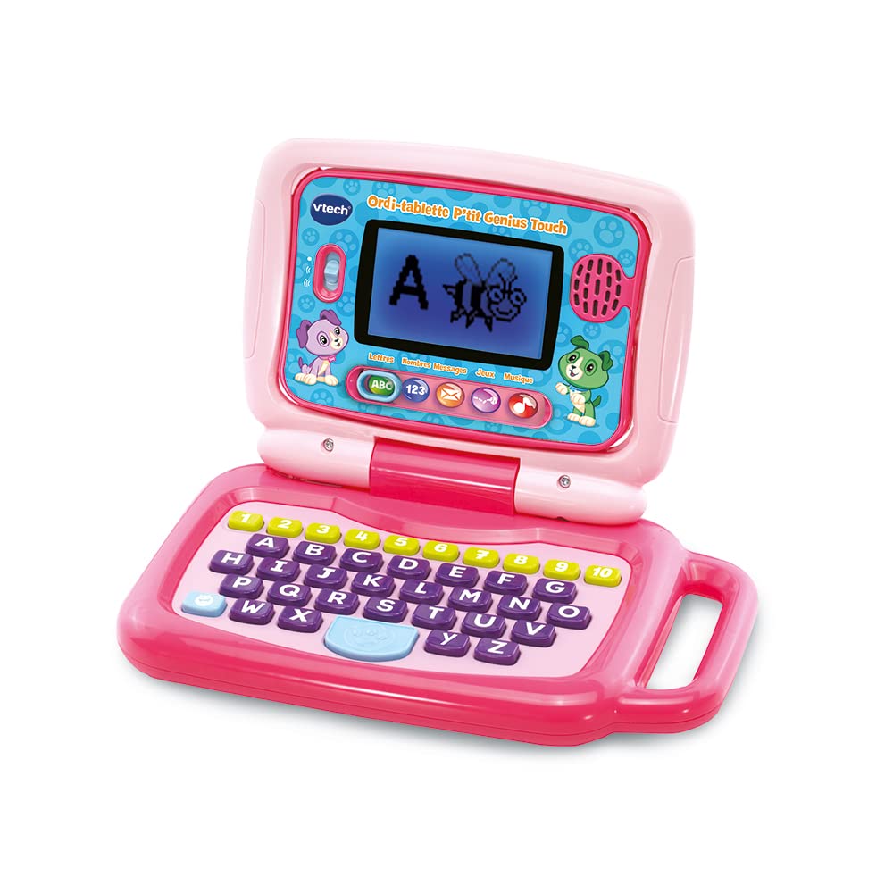 VTech - Tablet Ordi-P'tit Genius Touch Pink – Children's Computer, Educational Tablet - 2/6 Years - French Content