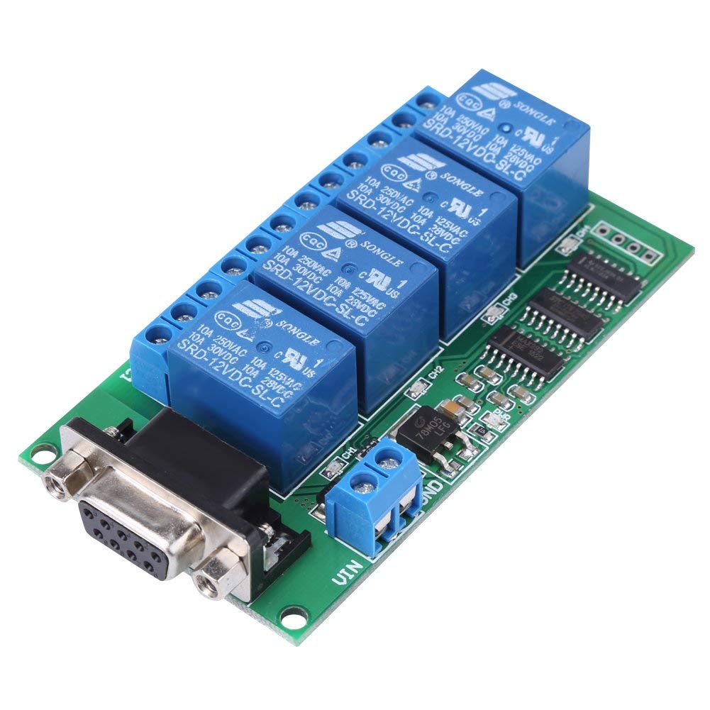 RS232 Relay Board 4Ch Remote Control Switch with RS232 DB9 Female Interface for Car Motor and Smart Home Garage Door