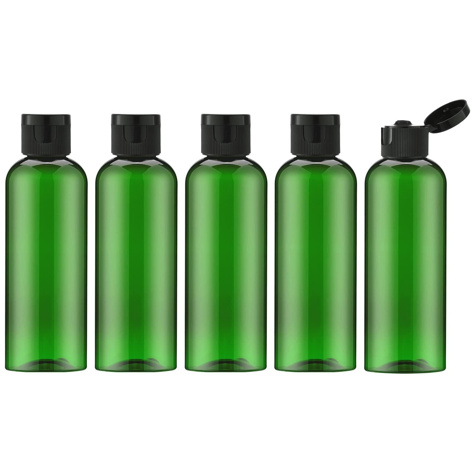 Toureal 100ml Travel Bottles for Toiletries - Empty Small Plastic Shampoo Bottles for Liquid - Refillable Containers for Travelling - Mini Size Dispenser with Flip Cap Conditioner Airport Green 5 Pcs