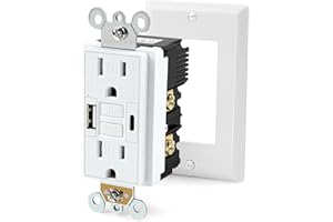 Delgada GFCI Outlet with USB Ports 15 Amp Electrical Outlet Outdoor Tamper-Resistant Receptacle Weather Resistant Outlet LED 