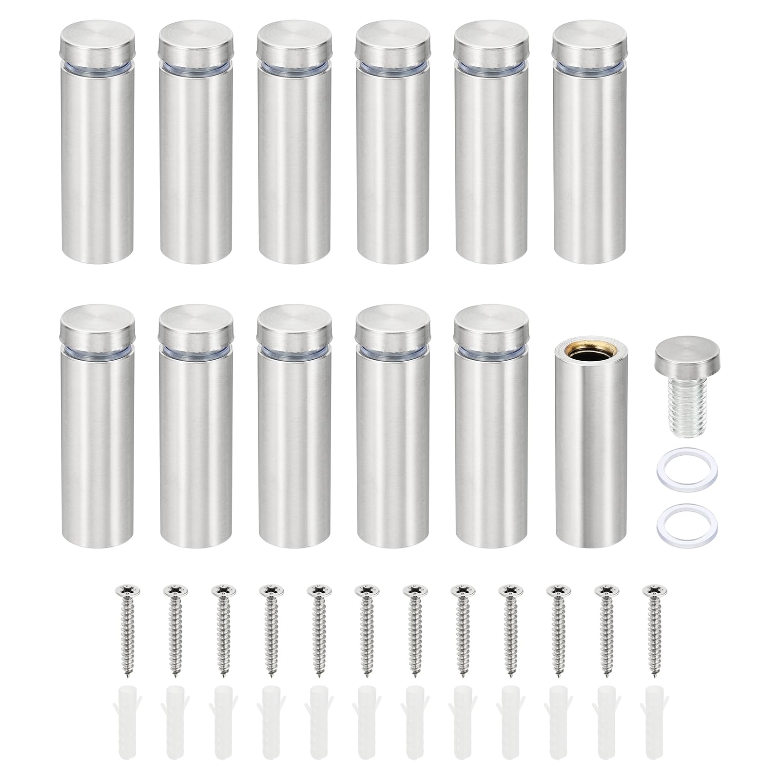 PATIKIL 5/8 x 2 inch Sign Standoff Screws, 12 Set Stainless Steel Wall Standoff Mounting Hardware Advertising Glass Nail for Hanging Acrylic Picture Frame Acrylic Panel, Silver