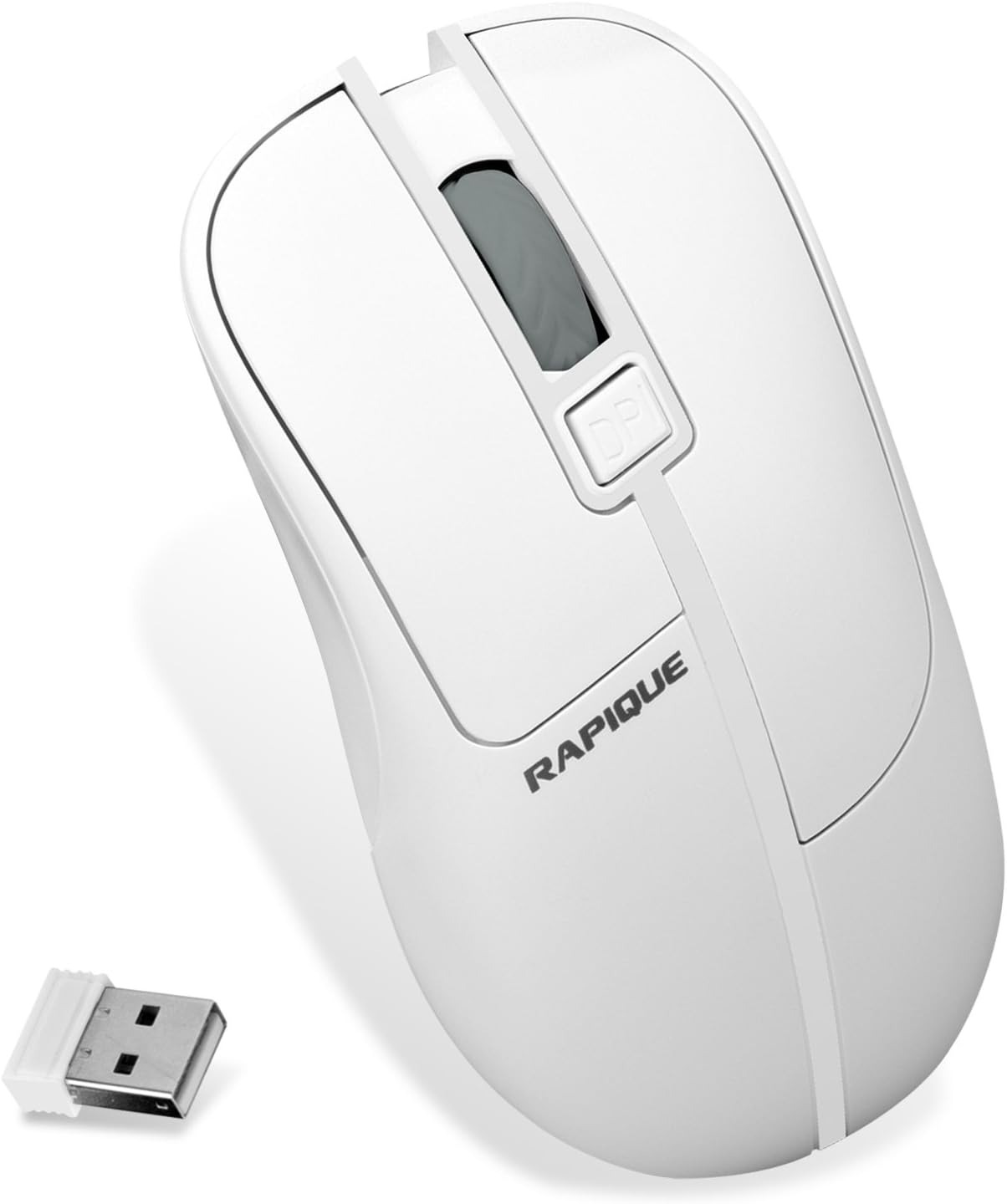 RAPIQUE Wireless Mouse, Portable 2.4G Optical Office Mice With USB Nano Receiver For Laptop,PC,Macbook,Notebook,Computer,4-Button 3 DPI Adjustment Levels (white)