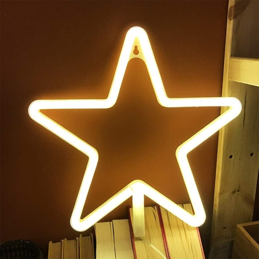 LED Neon Sign Star Neon Lights Warm White Neon Wall Light Battery or USB Operated Night Light LED Lights Wall Decoration for Wedding Party Wall Decor Holiday Party Camping Kids Room Living Room Home