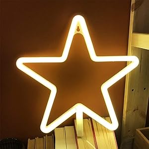 LED Neon Sign Star Neon Lights Warm White Neon Wall Light Battery or USB Operated Night Light LED Lights Wall Decoration for Wedding Party Wall Decor Holiday Party Camping Kids Room Living Room Home