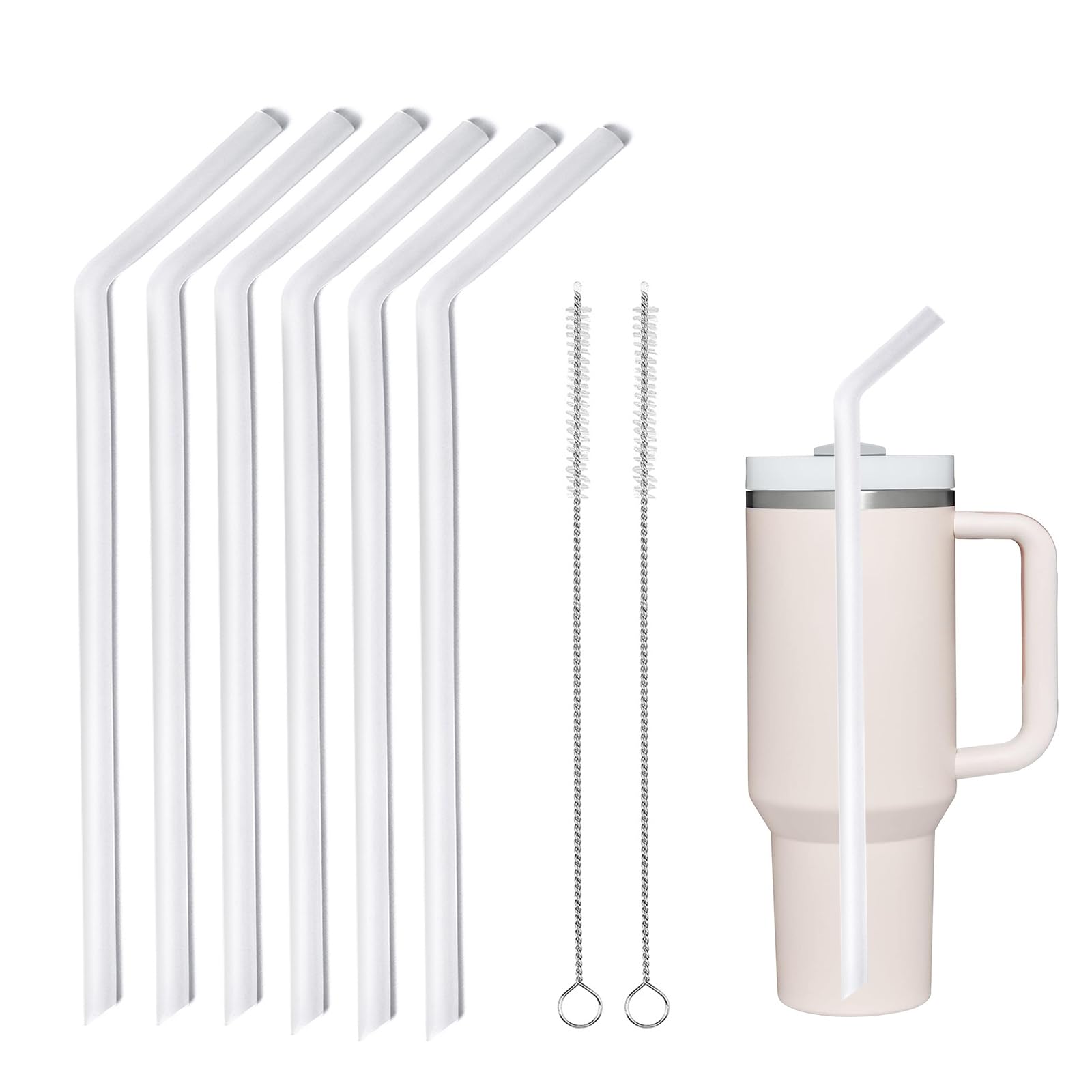 WK ieason Replacement Silicone Straws Reusable Bendy Drinking Starws Compatible with Stanley 20-40oz Tumblers and Other Brands with 2 Straw Brushes, Clear&Soft, Non Toxic Straws for Toddler and Kids
