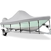 Fuprosico Trailerable Center Console Boat Cover 17-19ft,Waterproof,Gray | Heavy Duty 1200D Canvas,UV&amp;Tear Resistant,Adjustable Hurricane Proof Straps,for V-Hull with Center Console,Mooring/Storage