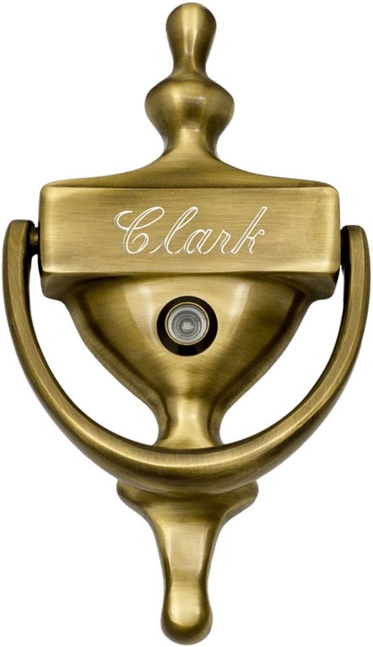 Prestige Plaques Personalized Door Knocker with Viewer, Antique Brass