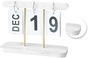 Wooden Perpetual Flip Calendar, Exquisite Daily Calendar for Home Office with Simple & Fashionable Design (White)