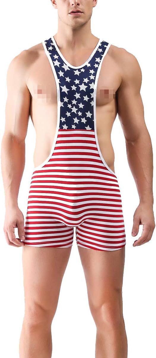 Panegy Men's Bodysuit Funny Lingerie Camouflage, Stripes, USA National Flag, Solid Color Leotard