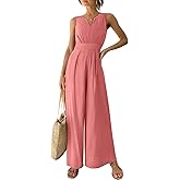 ANRABESS Jumpsuits for Women Summer Dressy Casual Linen Romper Sleeveless V Neck High Waist Wide Leg Beach Vacation Outfits