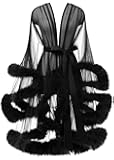 Lamosi Sexy Feather Robe Illusion High Low Boudoir Robe Nightgown Bathrobe Bridal Lingerie Wedding Scarf