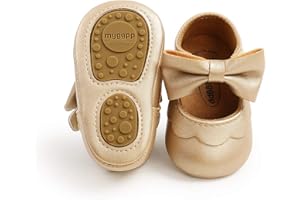 Myleleya Baby Girls Mary Jane Flats with Bowknot Flowers Princess Wedding Dress Ballet Shoes Non-Slip Toddler First Walkers Newborn Crib Shoes