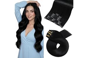 Moresoo Black Clip in Hair Extensions Human Hair Double Weft Remy Human Hair Clip in Extensions Jet Black Real Hair Extension