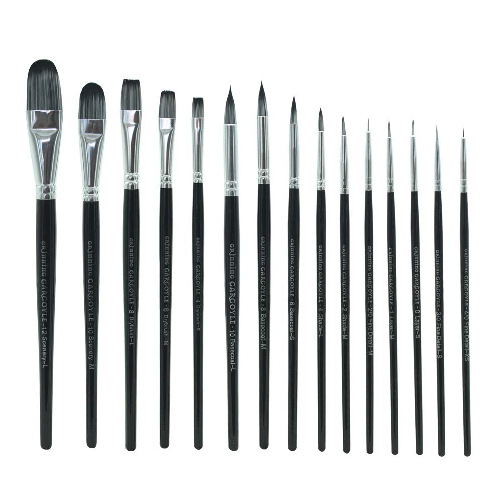 Grinning Gargoyle - Acrylic Paint Miniature Brushes - Set of 15 Model Paint Brushes for Roleplaying and Wargaming Figures - Dry Brush Miniature Painting - Precision Basecoat Detail