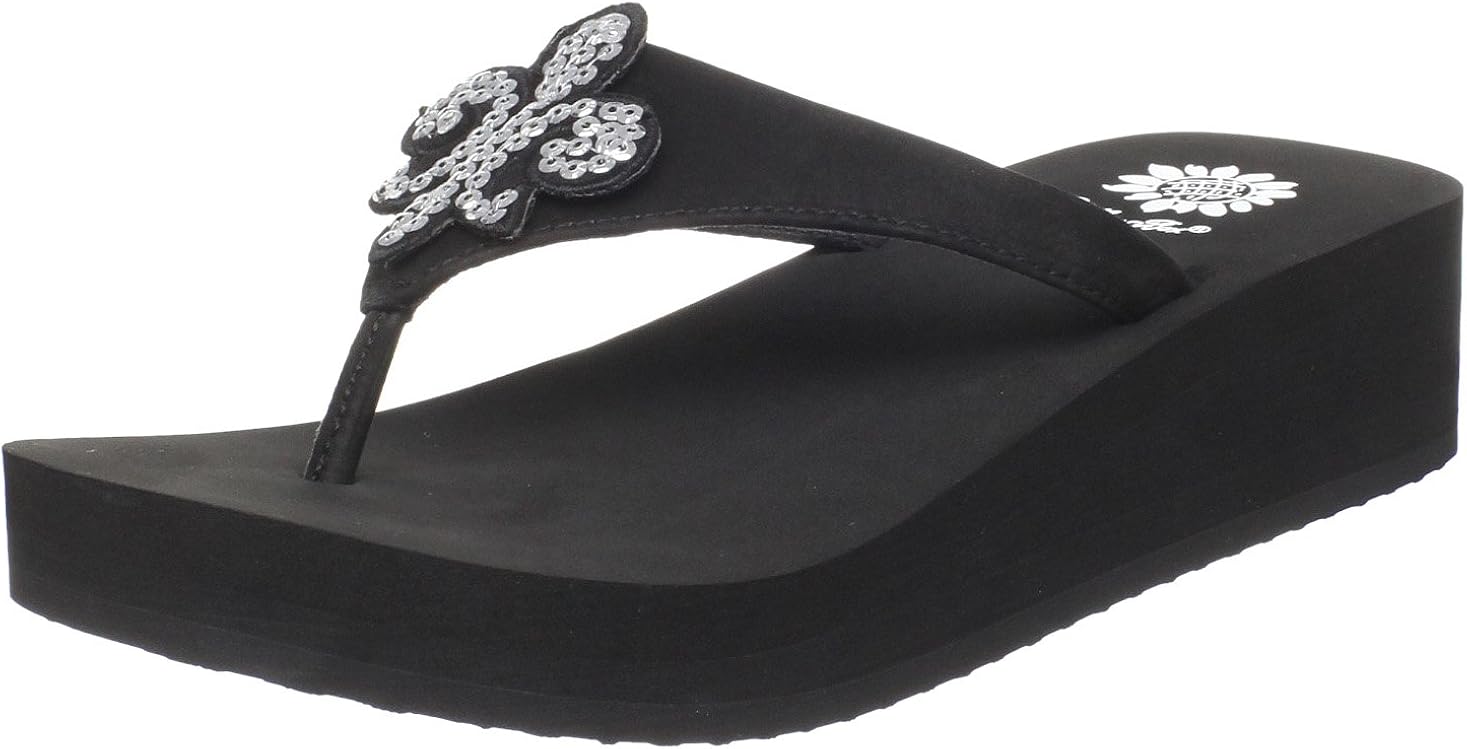 yellow box black sequin flip flops