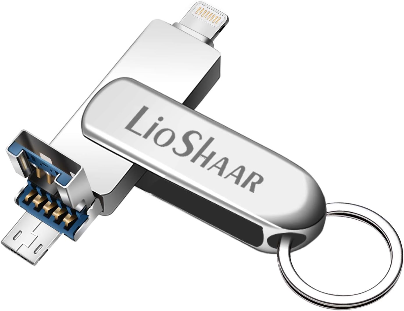 USB Flash Drive,Lio SHAAR USB Memory Stick 128GB Jump Drive Thumb Drive 3.0 Flash Drive 3 in 1 USB Stick Compatible for iPhone/iPad/PC/Android Password/Touch ID Protected Flash Drive for iOS/iPhone
