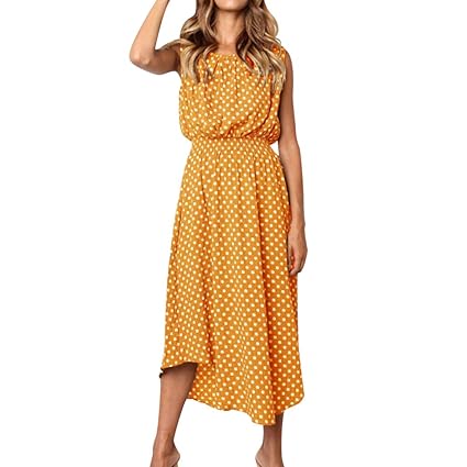 CUTUDE Damen Kleider Röcke Kurzarm Sommerkleider Frauen Reizvoller Punkt Druck Ärmellos Rundhalsausschnitt Langes Kleid Abend Partykleid