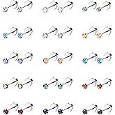 Masedy 15 Pairs 20G 316L Stainless Steel CZ Stud Earrings for Women Men Cartilage Screwback Earring Set 2-6mm