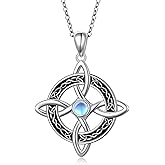 SHAOAN 925 Sterling Silver Celtic Knot Moonstone Pendant Necklace Witches Knot Irish Necklace Jewelry Gifts for Women