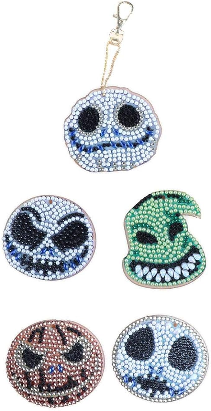 DIY Diamond Keychain, 5D Full Drill Diamond Painting Key Rings, 5pcs