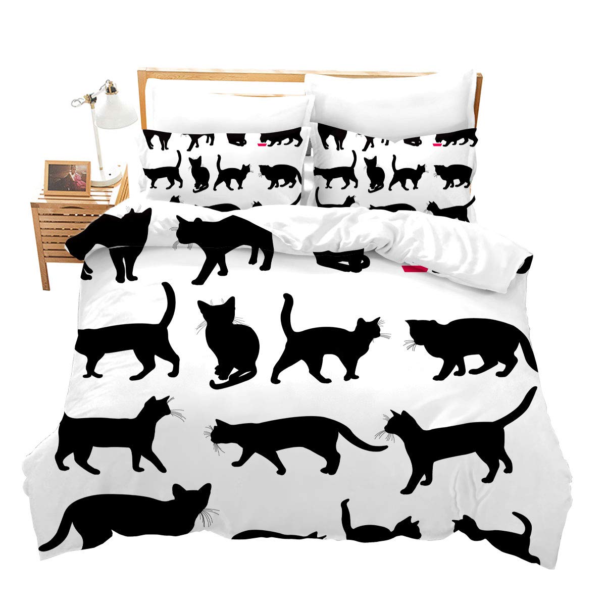 Loussiesd Black Cat Bedding Sets for Girls Kids Cute Cartoon Cat Silhouettes Print Duvet Cover Soft Microfiber, Animal Pets Kitty Design Comforter Cover Teens, 2 Pcs Single Bedding Decoration Gift — image 1