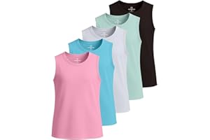 Real Essentials 5 Pack: Girls Breeze Tech Tank Tops – Moisture-Wicking Sports, Dance & Athletic Workout Sleeveless Shirts