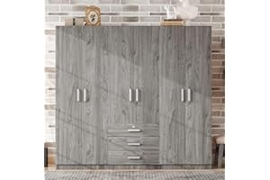 BEDGJH Armoire Wardrobe Closet, Large Wardrobe Closet with 6 Doors, Bedroom Tall Armoire with Big Drawers, Hanging Rails and Shelves, Easy Assembly (Gray)