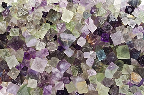 Fantasia Materials: 1/4 lb Natural Unpolished Rainbow Fluorite Octahedron Crystals from China - Small Size- Raw Natural Crystals for Cabbing, Cutting, Tumbling, Polishing, Wire Wrapping, Wicca & Reiki