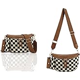 Checkered Crossbody Bag for Women - Fashion Plaid Fanny Pack Bum Bag with Adjustable Strap, Spacious Nylon Purse for Daily Use & Travel